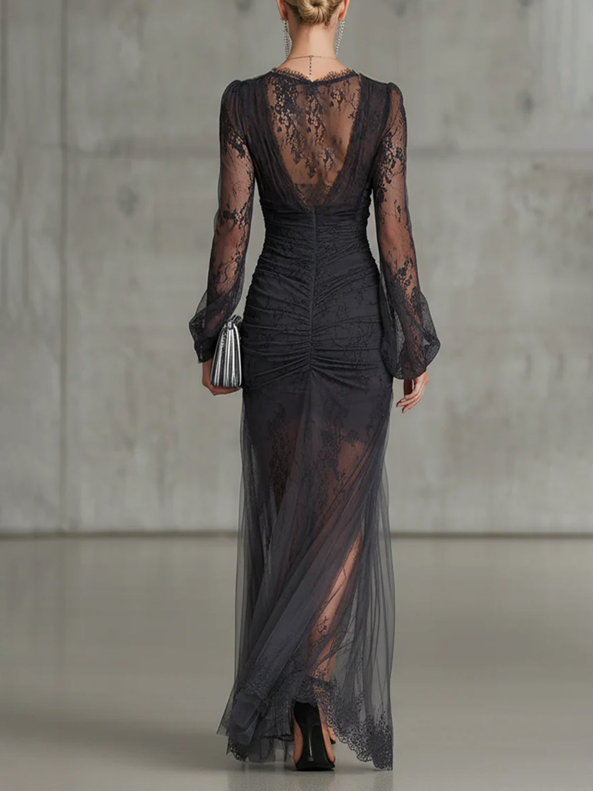 Eleanor | Black Deep V-Neck Maxi Dress with Dramatic Slit