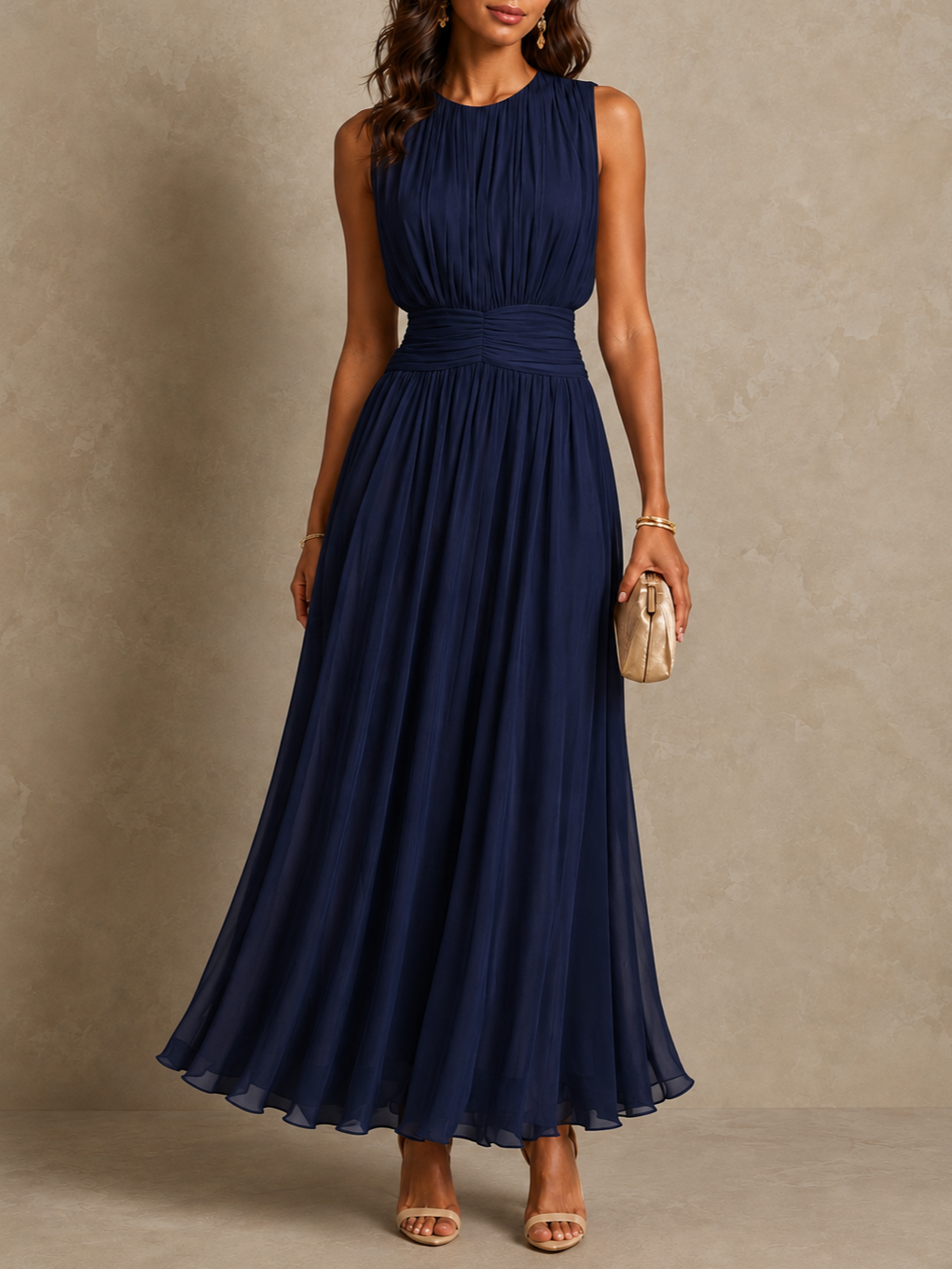 Cordelia Ruched Waist Maxi Dress in Navy Blue