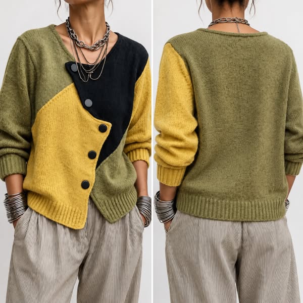 Nora | Asymmetric Color-Block Knit Sweater