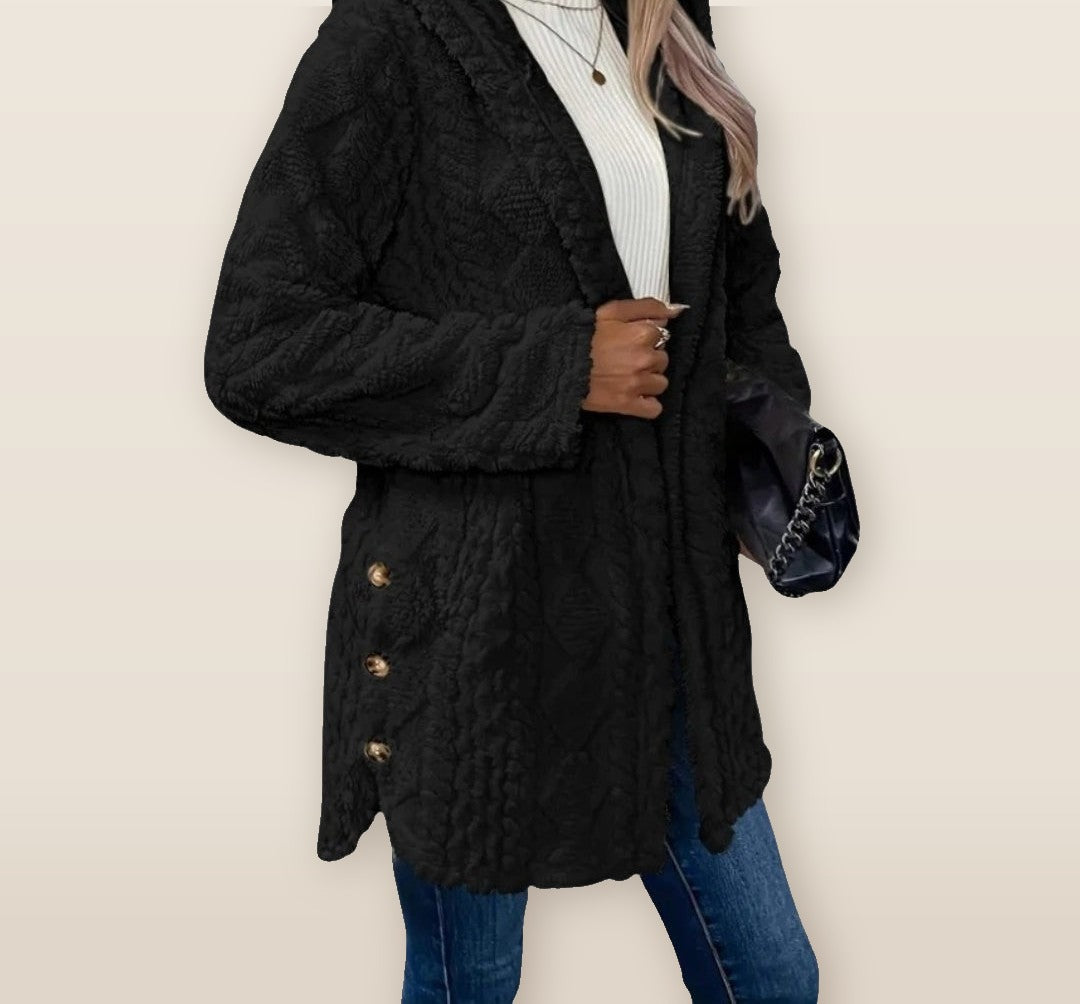 Theodora Longline Hooded Cardigan in black