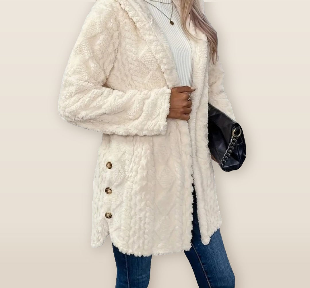 Theodora Longline Hooded Cardigan in white