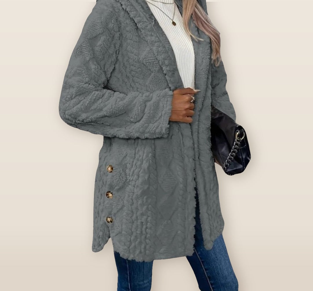 Theodora Longline Hooded Cardigan in gray