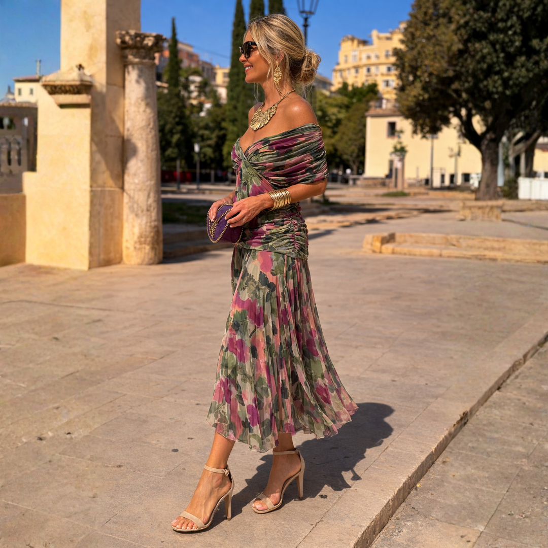 Angelina | Tummy Flattering Off Shoulder Maxi Dress