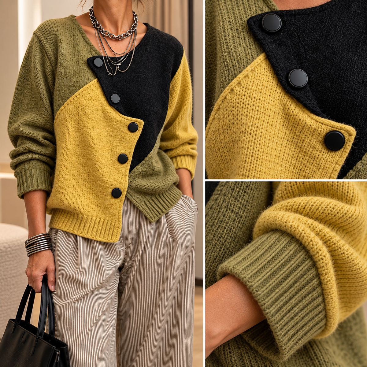 Nora | Asymmetric Color-Block Knit Sweater