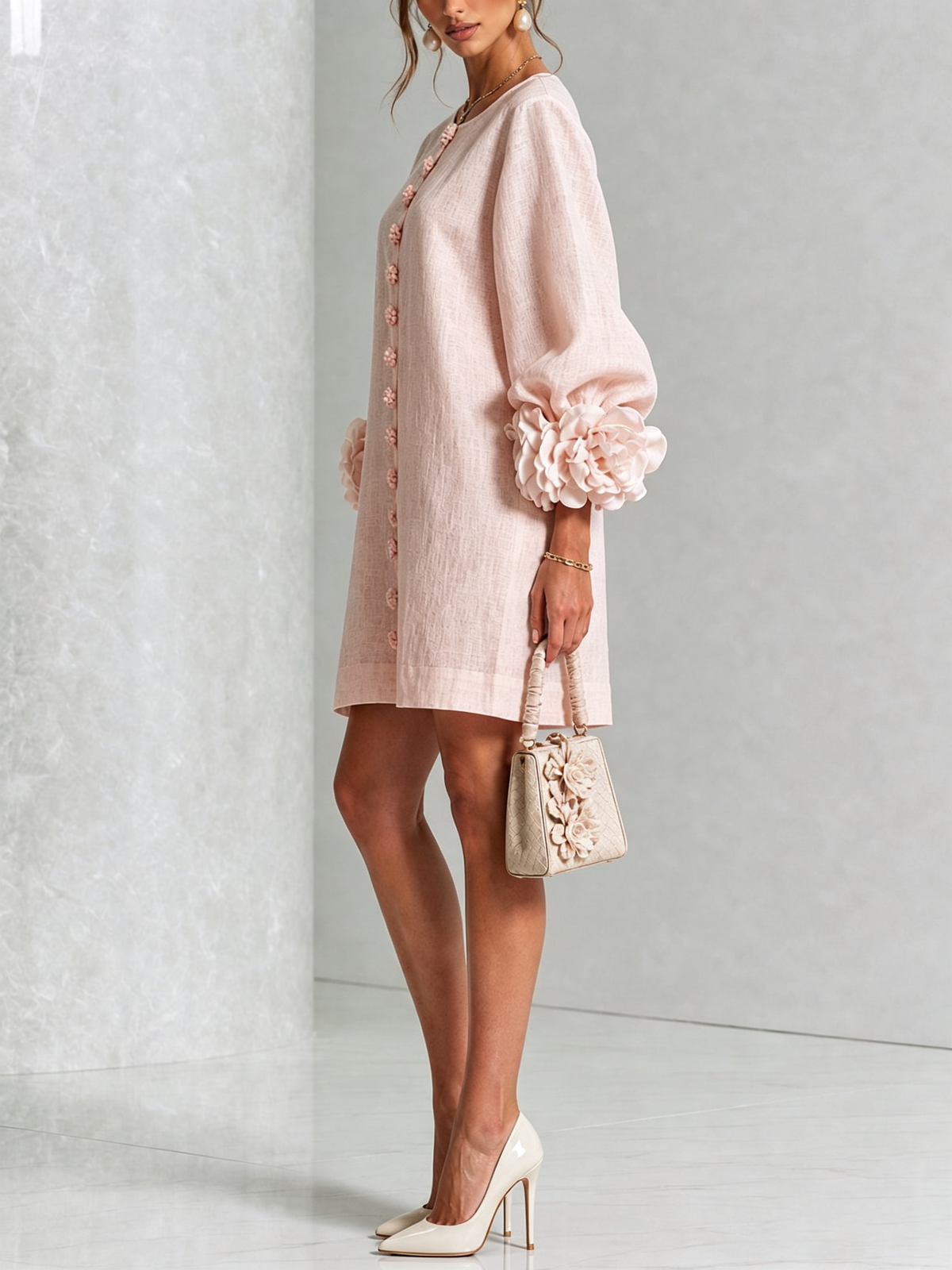 Henrietta | Floral-Cuff Button Mini Dress