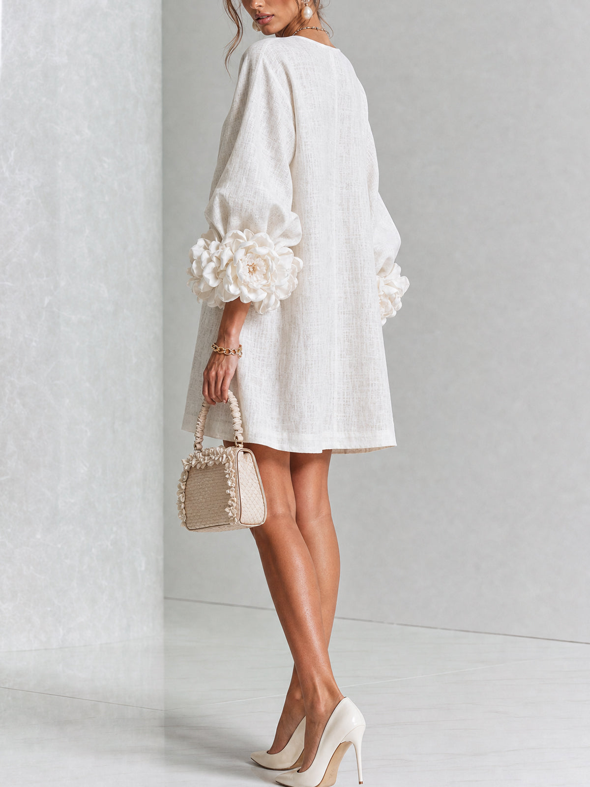 Henrietta | Floral-Cuff Button Mini Dress