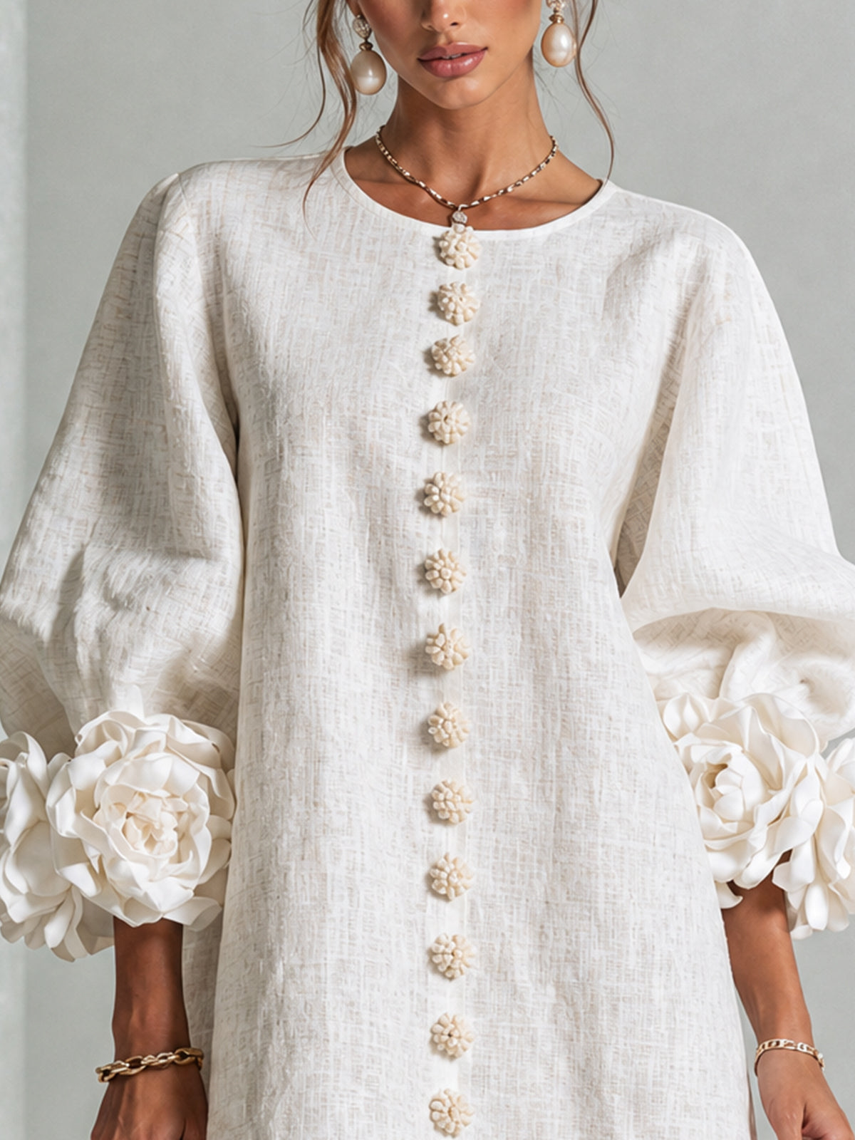 Henrietta | Floral-Cuff Button Mini Dress