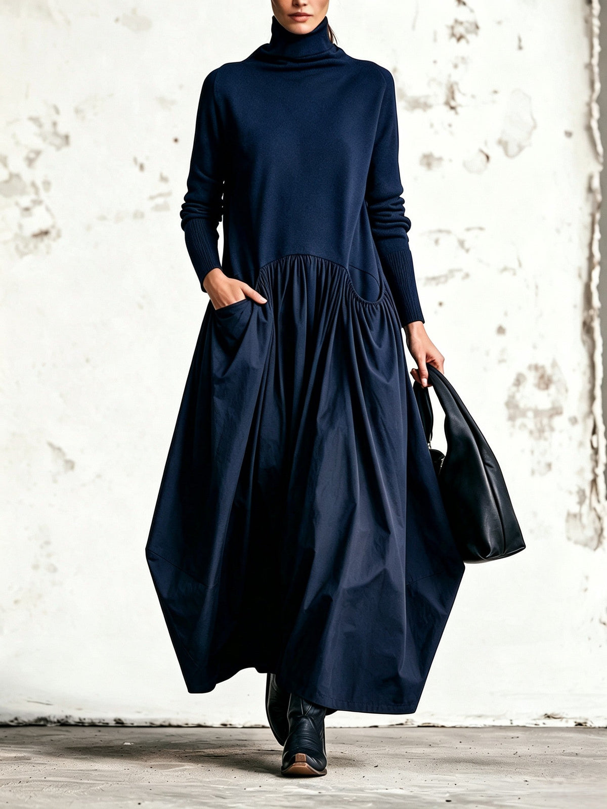 Philippa High Neck Maxi Dress in Blue