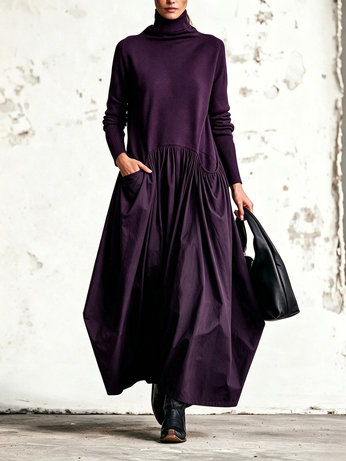 Philippa High Neck Maxi Dress in Dark Purple