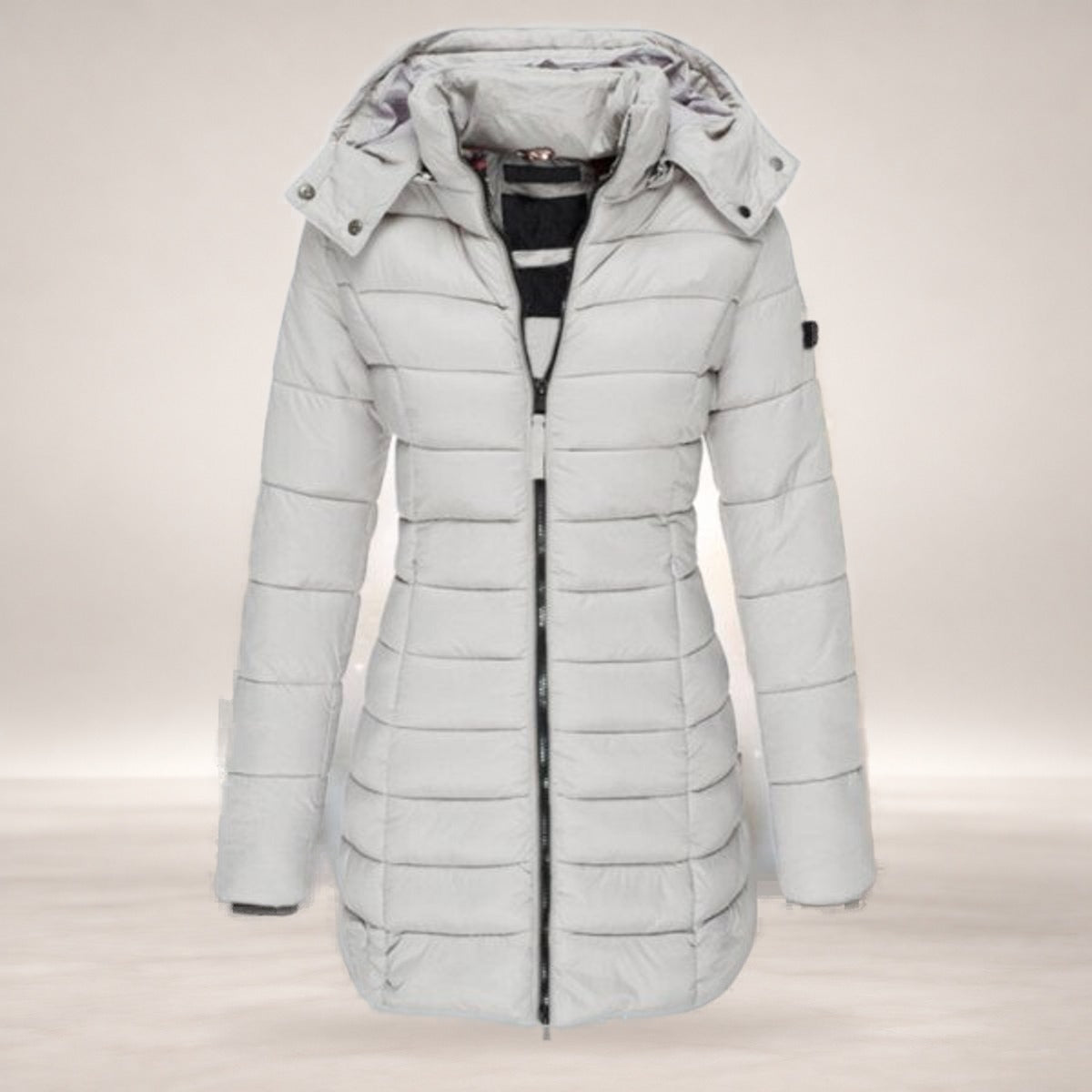 Amelia | Women's Long Hooded Puffer Quilted Jacket Zip-Up Winter Coat in Gray