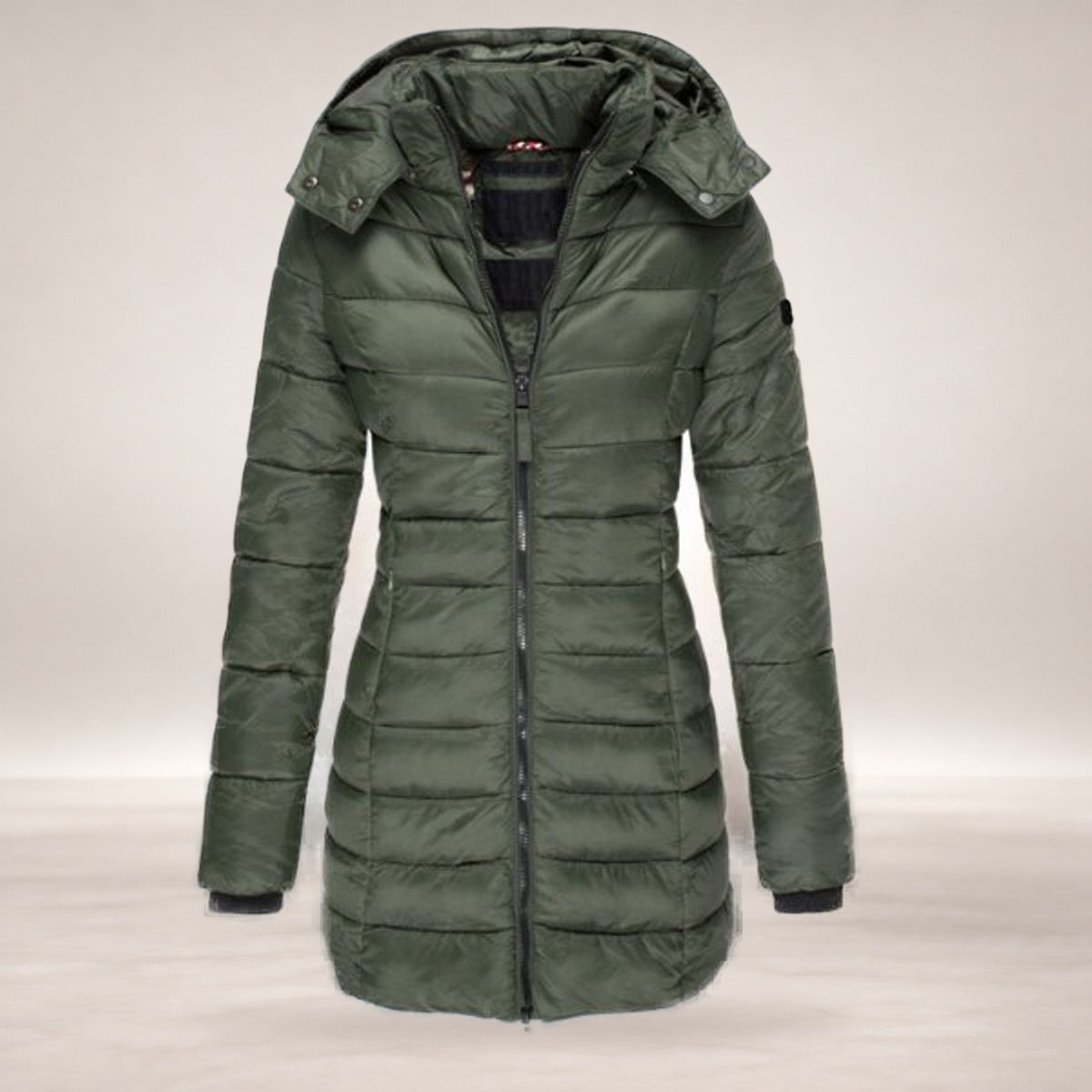 Amelia | Women's Long Hooded Puffer Quilted Jacket Zip-Up Winter Coat in Green