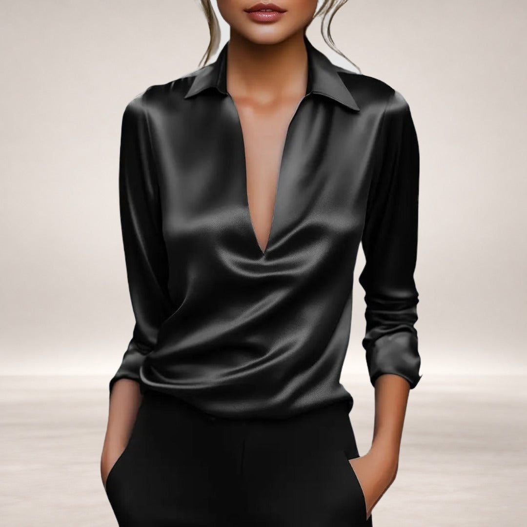 Astrid Satin Blouse in Black