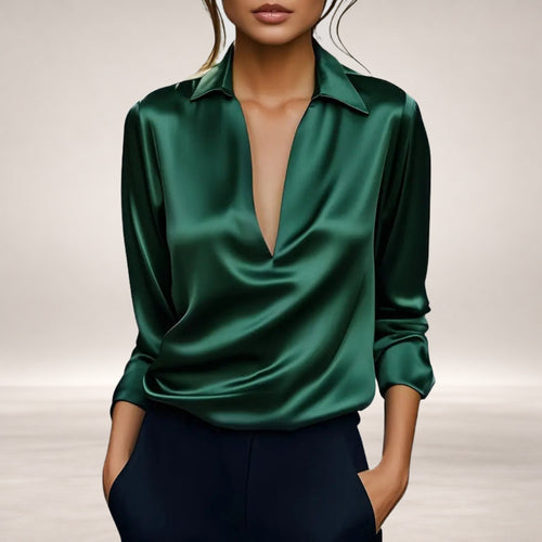 Astrid Satin Blouse in Green