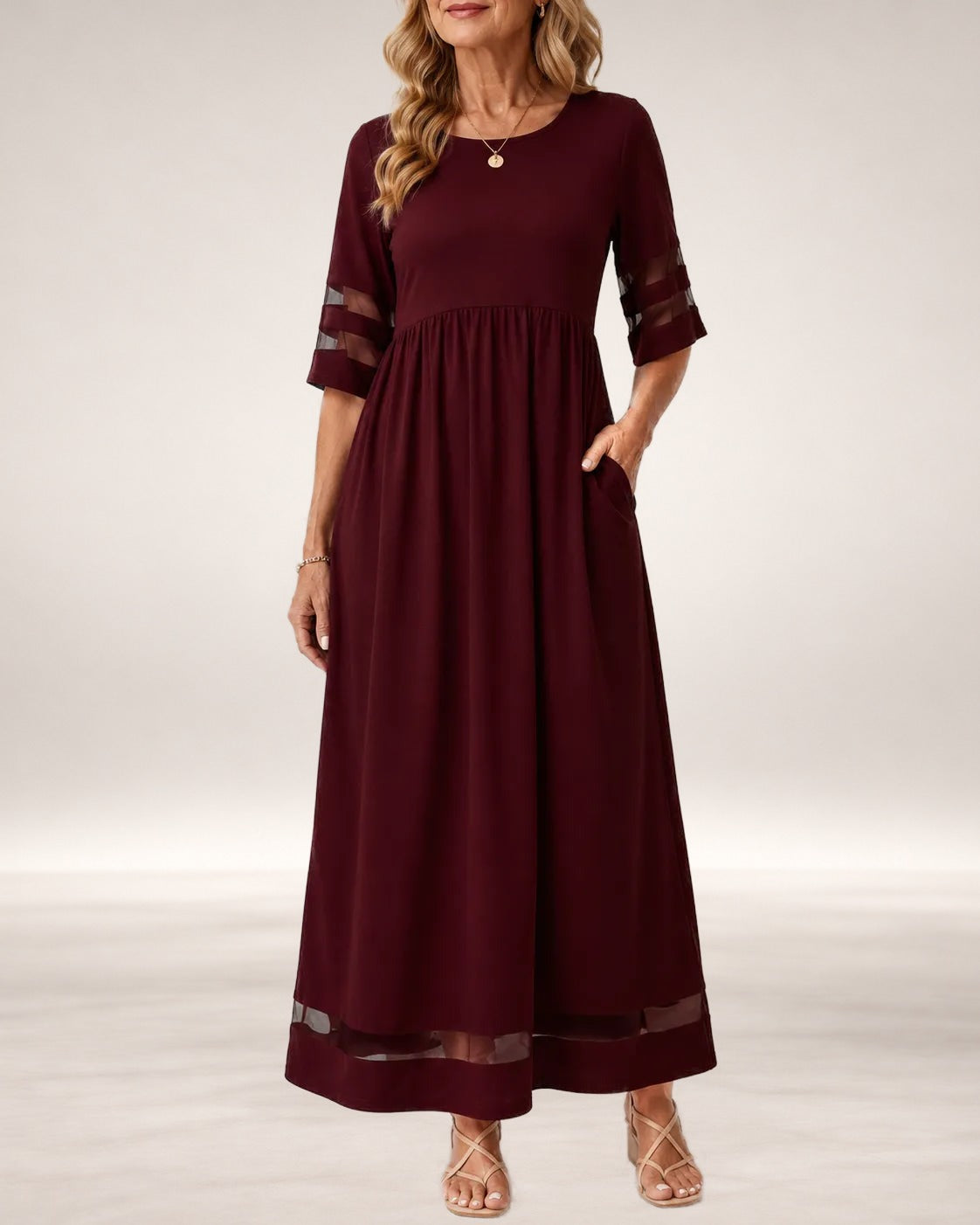 Aubrey – Tummy-Smoothing A-Line Midi Dress in Red