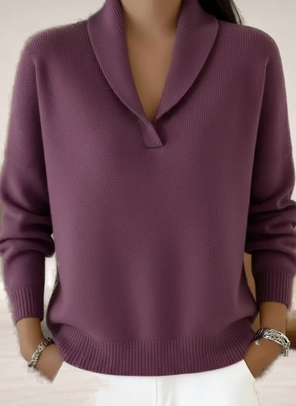 Berkley – Soft V-Neck Shawl Sweater in Purple