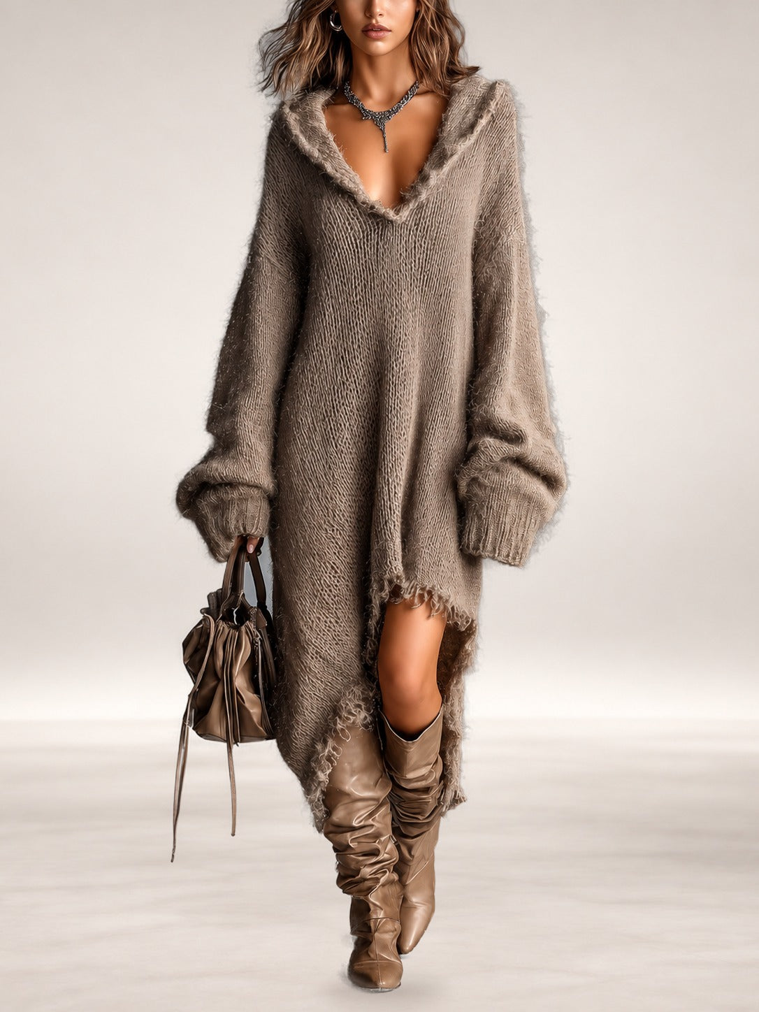 Briony | Hooded Oversized Knit Midi Dress