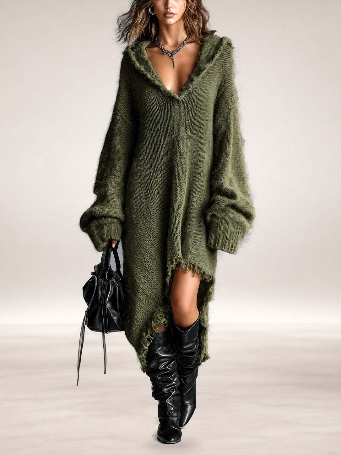 Briony | Hooded Oversized Knit Midi Dress