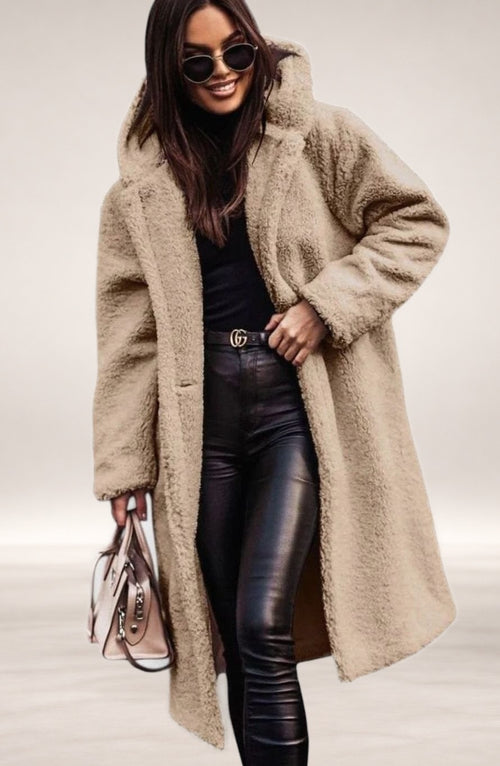 Camila | Women's Elegant Oversized Teddy Faux Fur Long Winter Coat in Beige