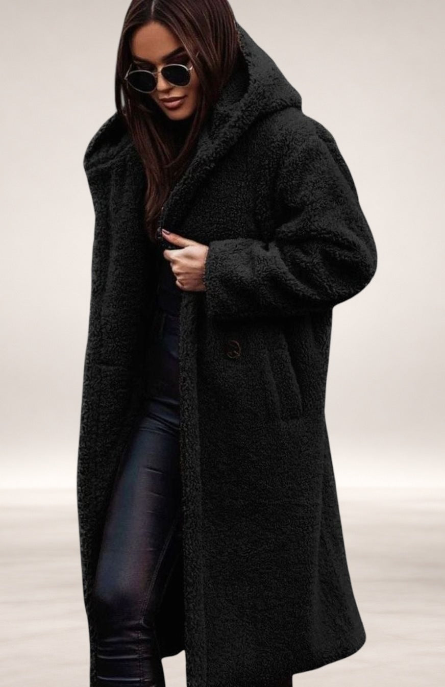 Camila | Women's Elegant Oversized Teddy Faux Fur Long Winter Coat in Black