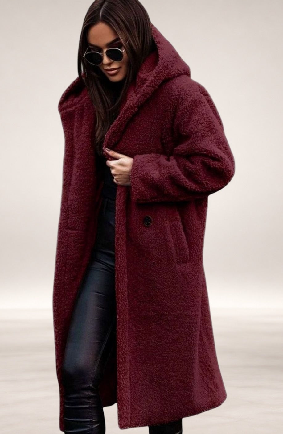 Camila | Women's Elegant Oversized Teddy Faux Fur Long Winter Coat in Red