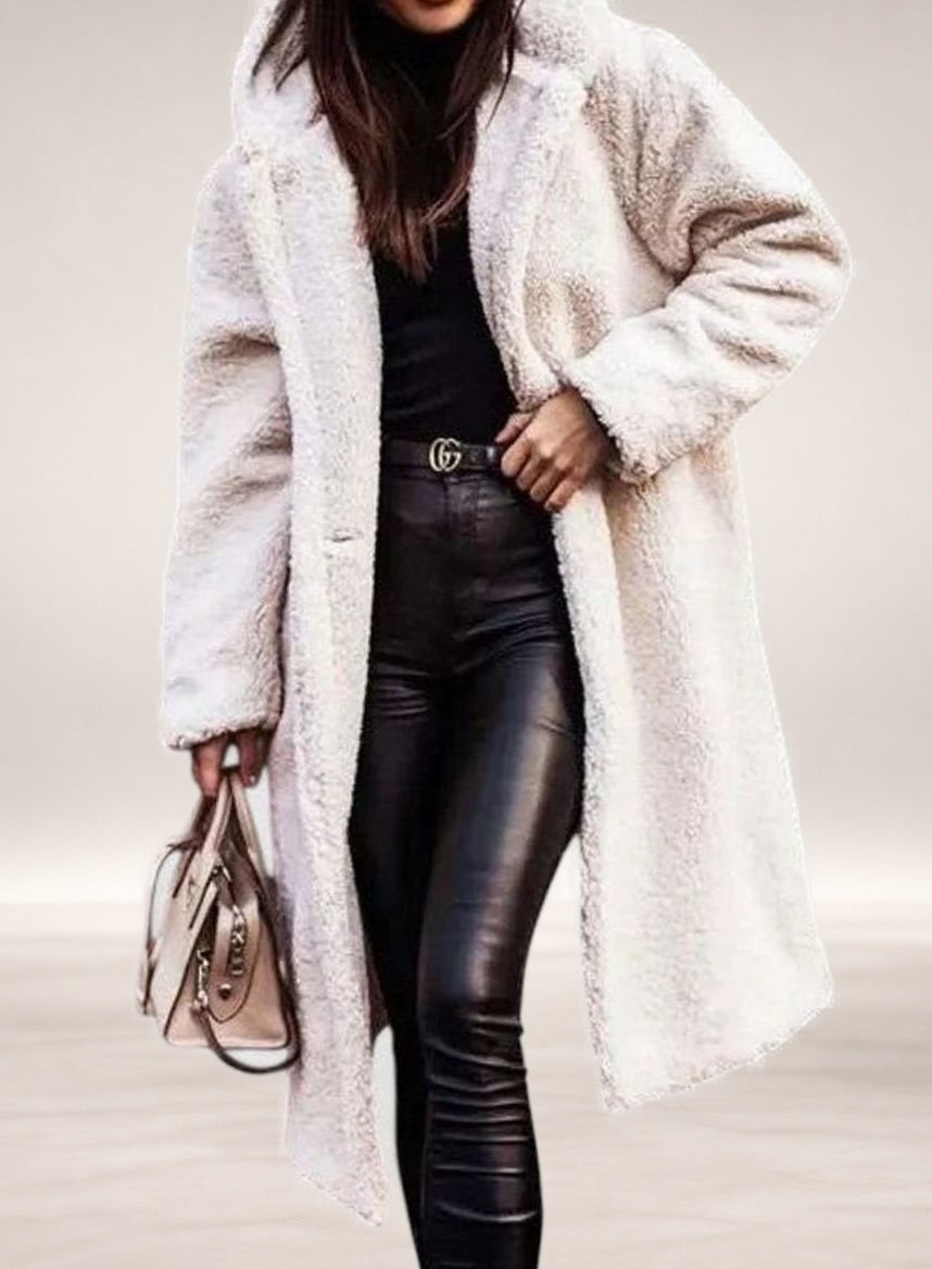 Camila | Women's Elegant Oversized Teddy Faux Fur Long Winter Coat in White