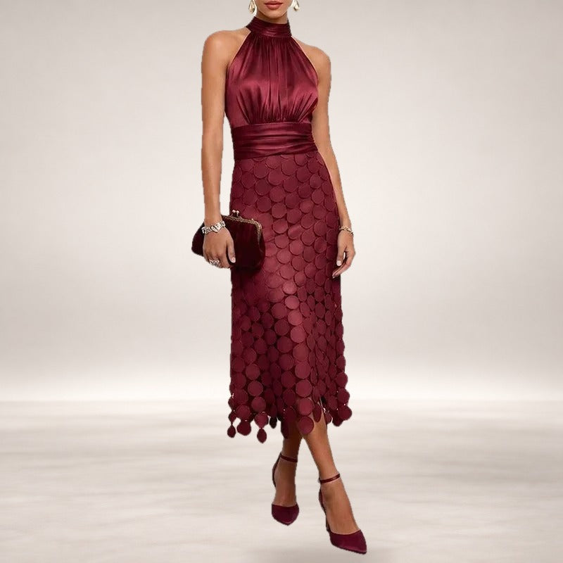 Celine halter midi dress in Red Wine
