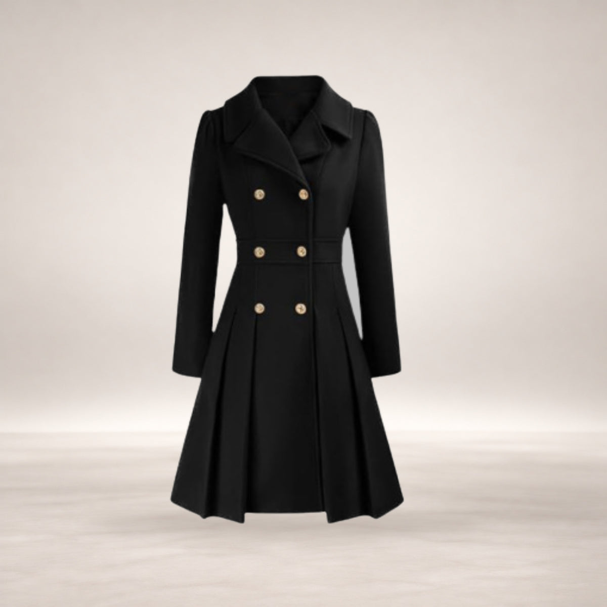 Dami | Women's Classy Long-Sleeve Coat with Double Button Front in Black