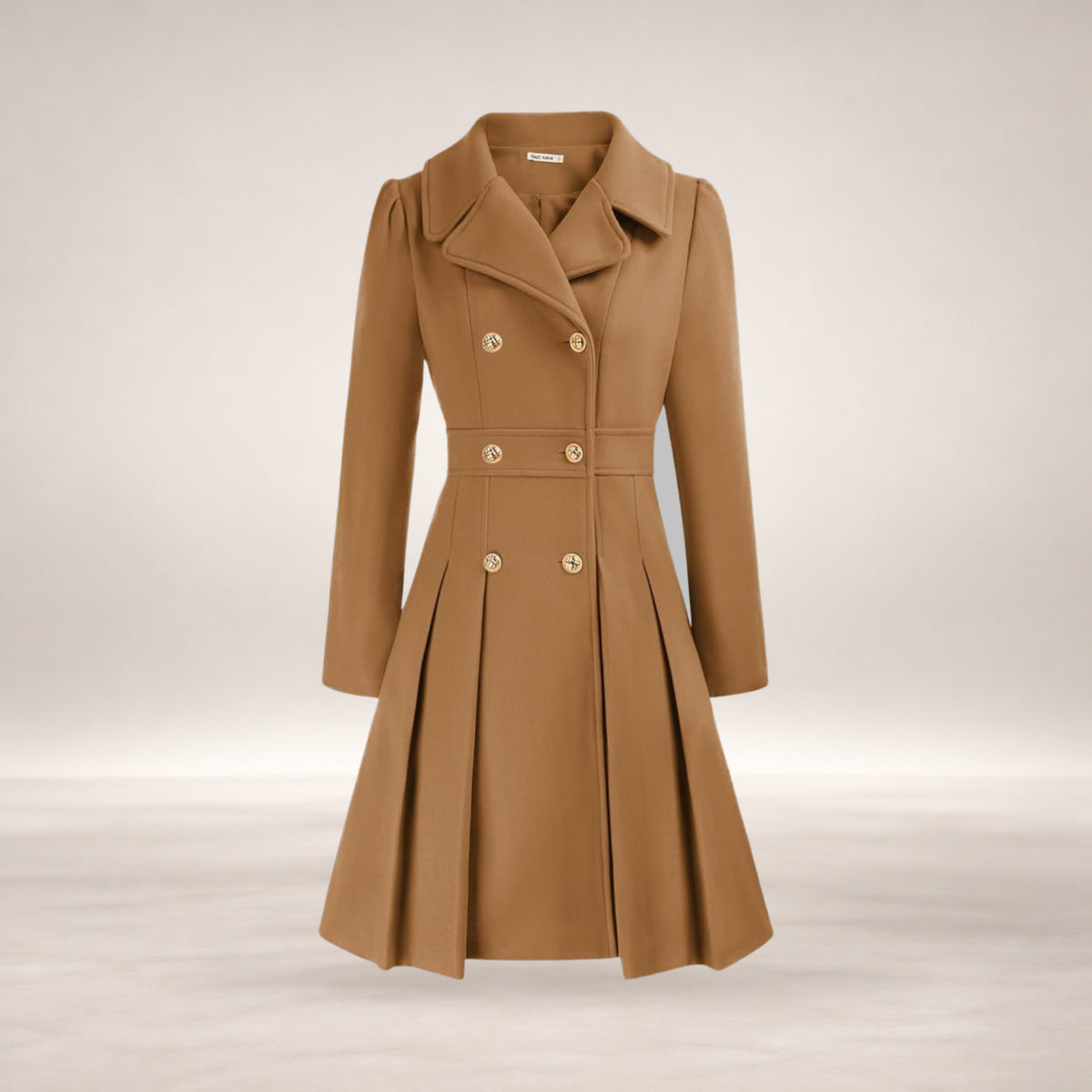 Dami | Women's Classy Long-Sleeve Coat with Double Button Front in Camel