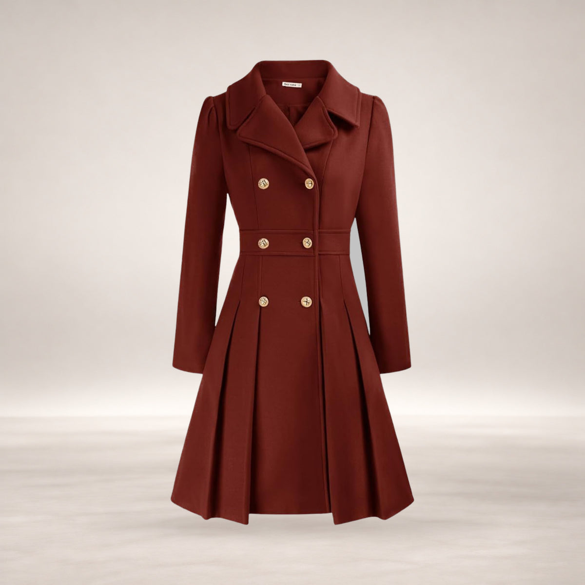 Dami | Women's Classy Long-Sleeve Coat with Double Button Front in Deep Red