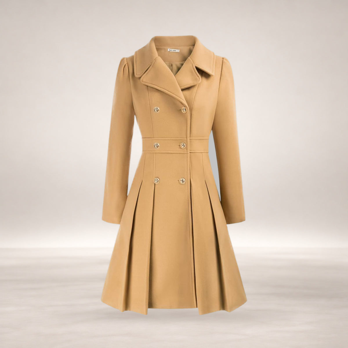 Dami | Women's Classy Long-Sleeve Coat with Double Button Front in Khaki