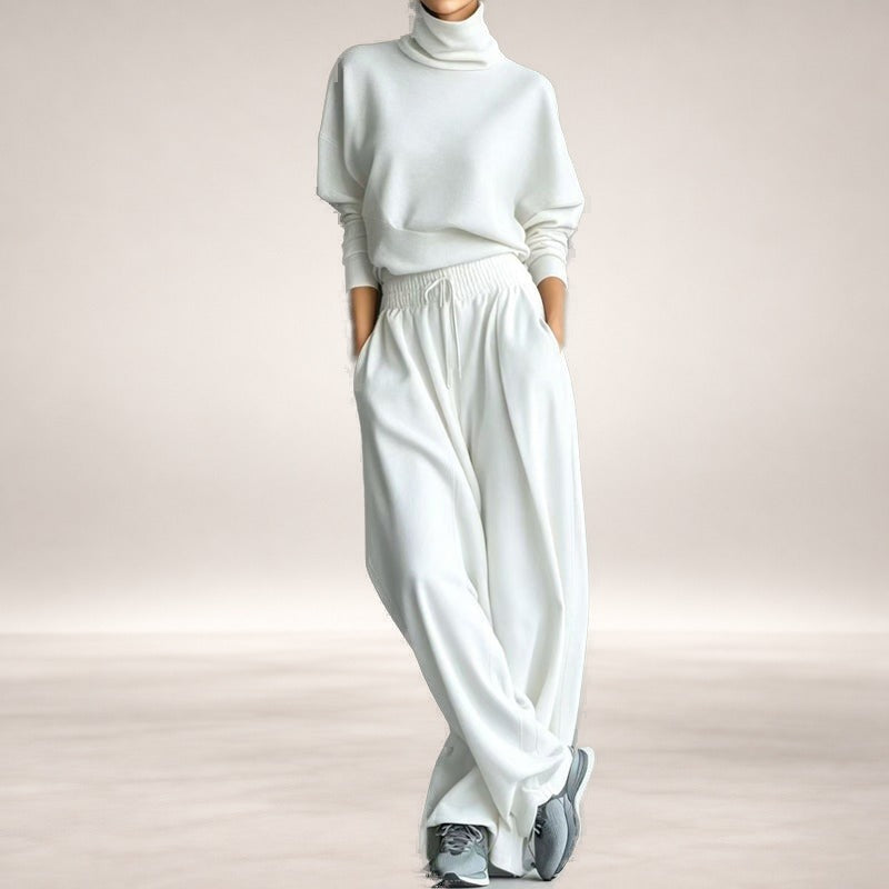 Dolores Turtleneck Wide-Leg Two-Piece Set in Cream