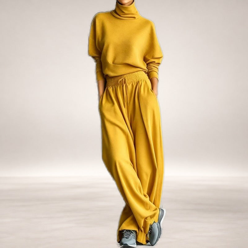 Dolores Turtleneck Wide-Leg Two-Piece Set in Mustard