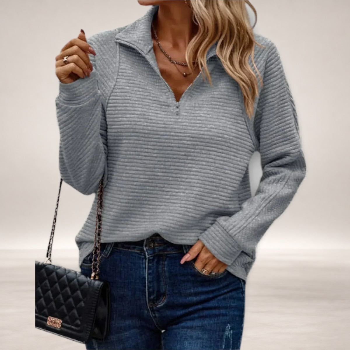 Elsa – Half-Zip Pullover for Effortless Style and Comfort in Gray
