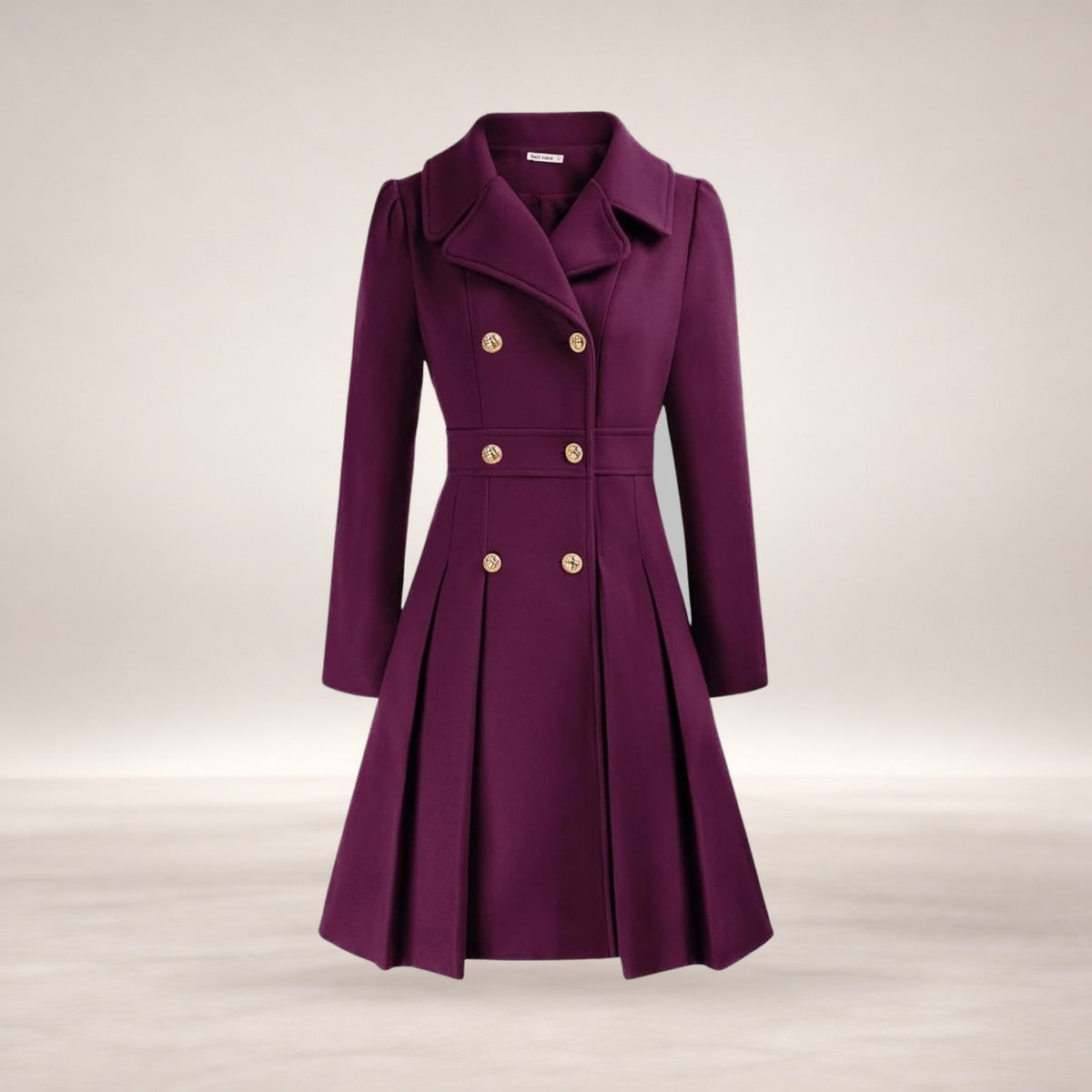 Emma | Women's Coat Double-Breasted Pleated A-Line Long Sleeve Overcoat in Purple
