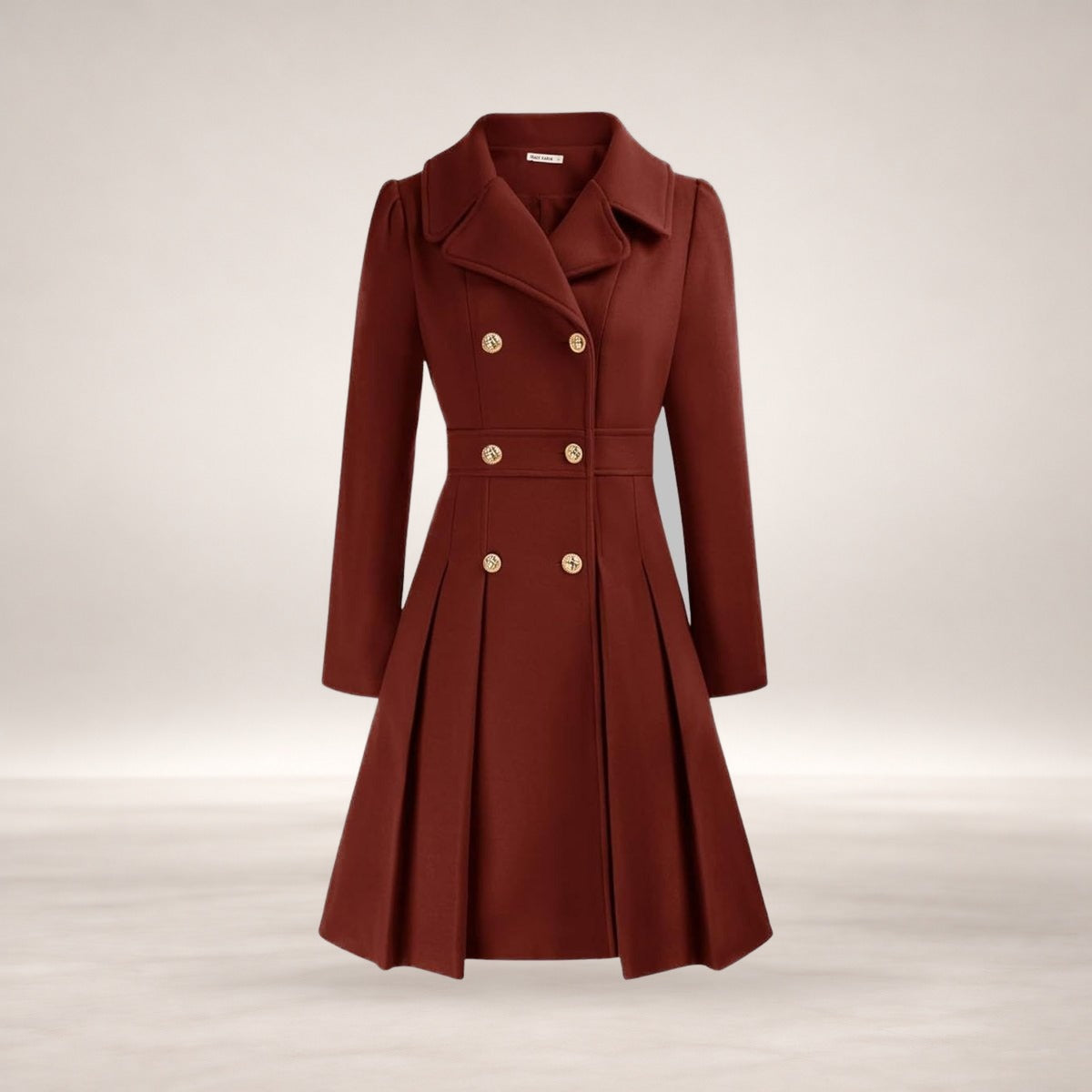 Emma | Women's Coat Double-Breasted Pleated A-Line Long Sleeve Overcoat in Red