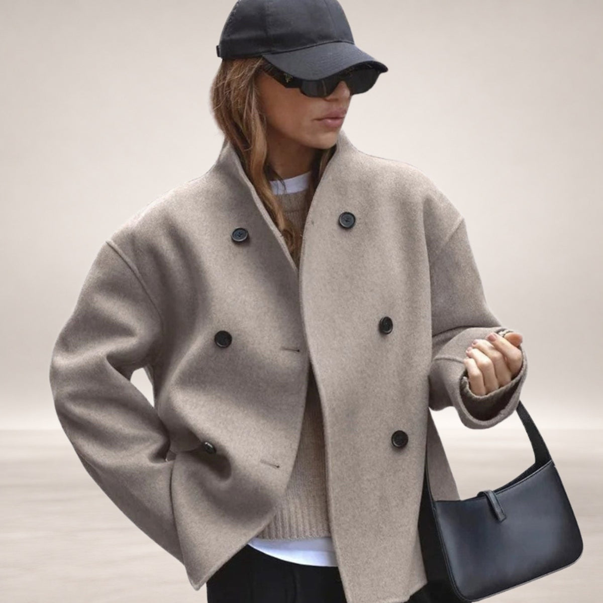 Evelyn | Women's Double-Breasted Hip-Length Wool-Look Winter Coat in Brown