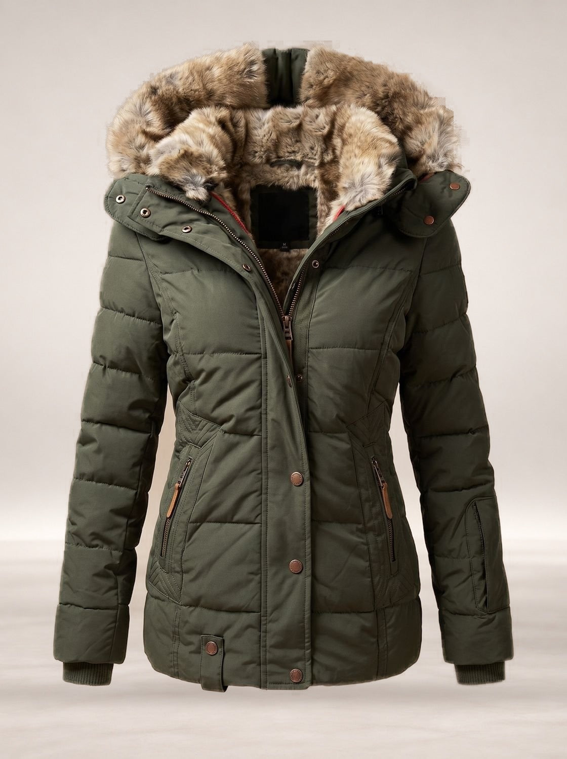 Evelyn | Women's Faux-Fur Hooded Quilted Puffer Winter Coat in Green