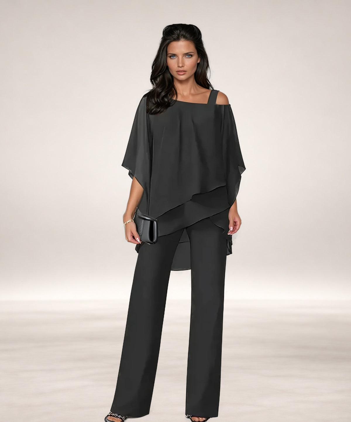 Gabriella | Layered Flowing Two-Piece Set in Black