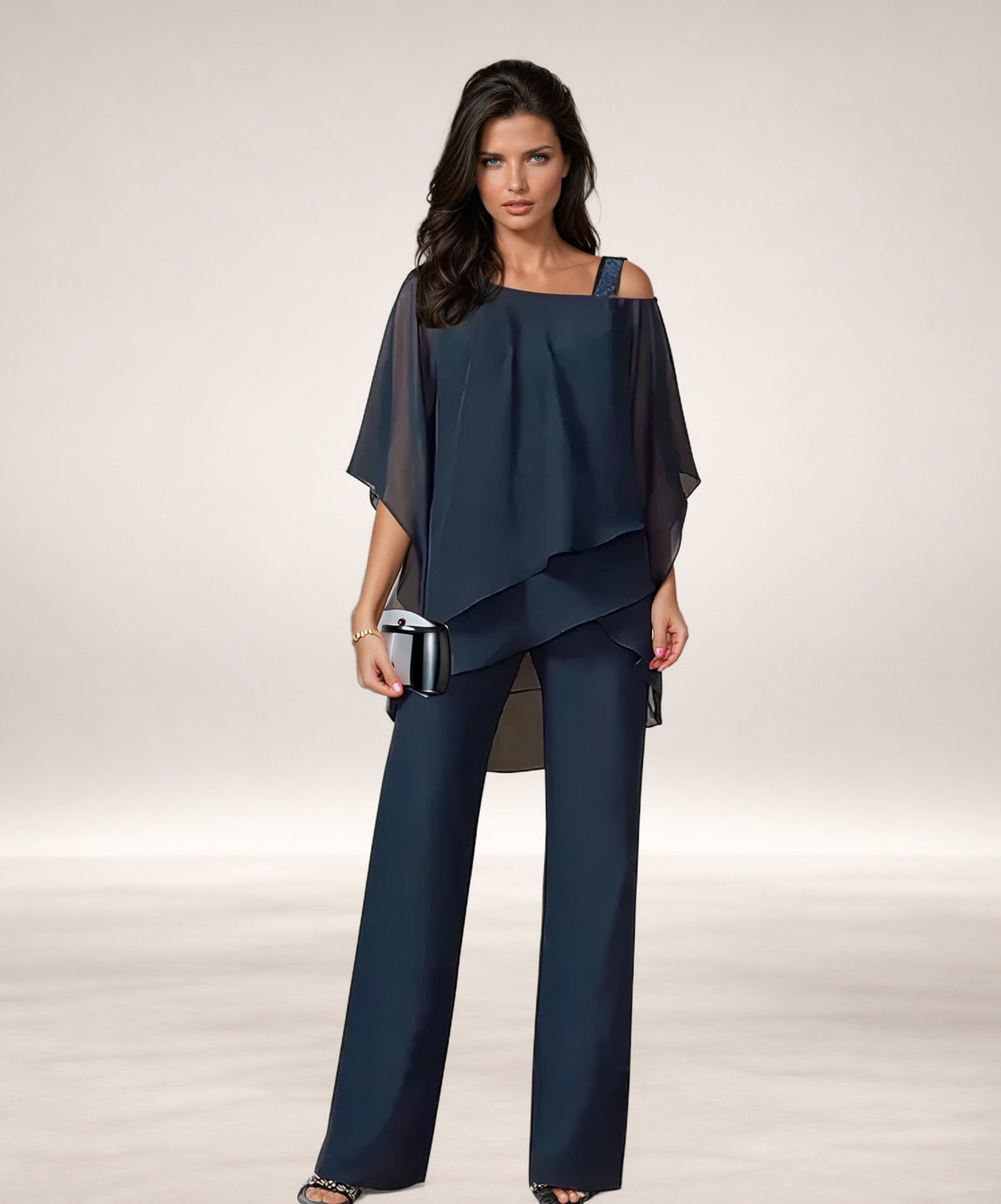 Gabriella | Layered Flowing Two-Piece Set in Navy Blue
