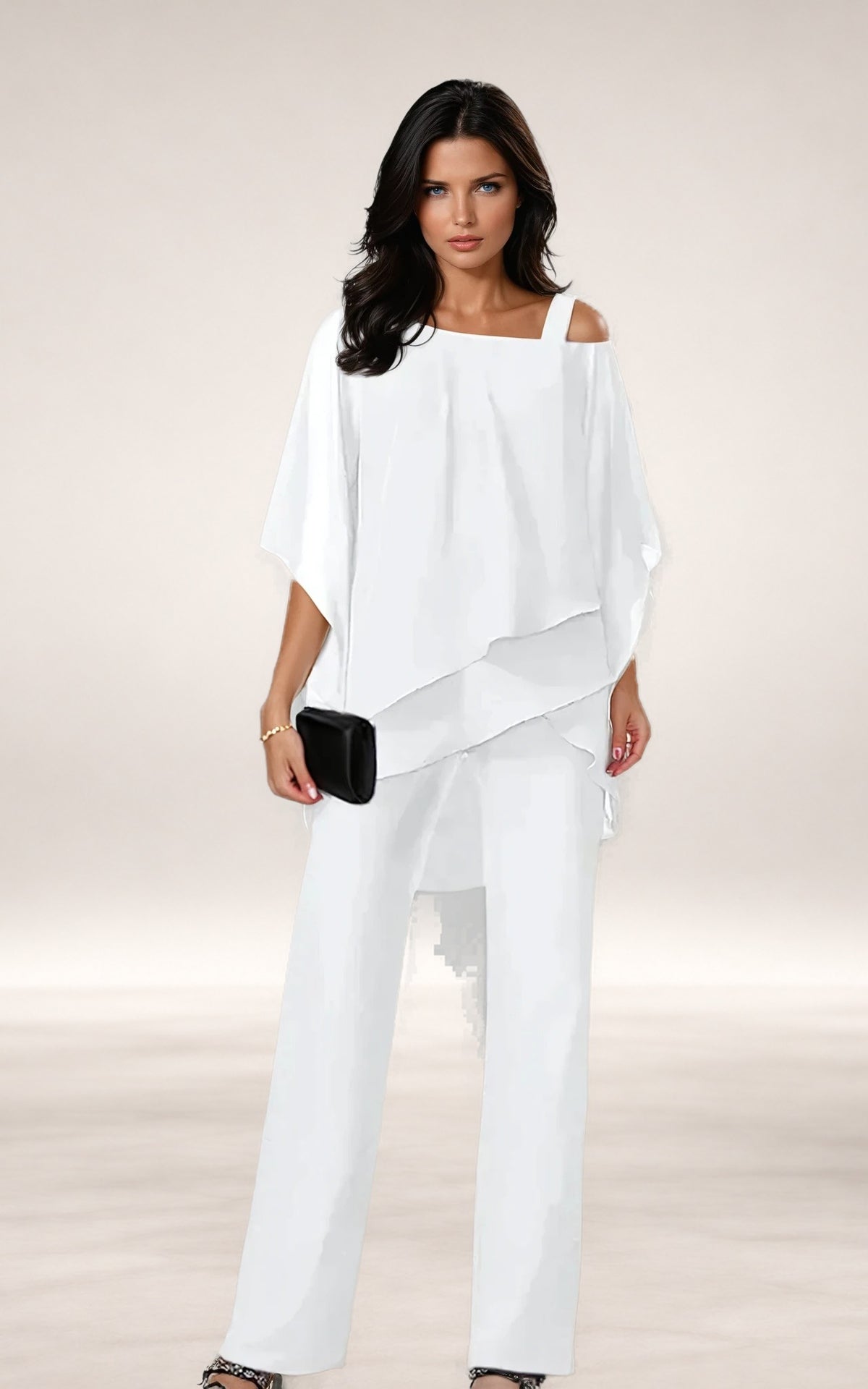 Gabriella | Layered Flowing Two-Piece Set in White