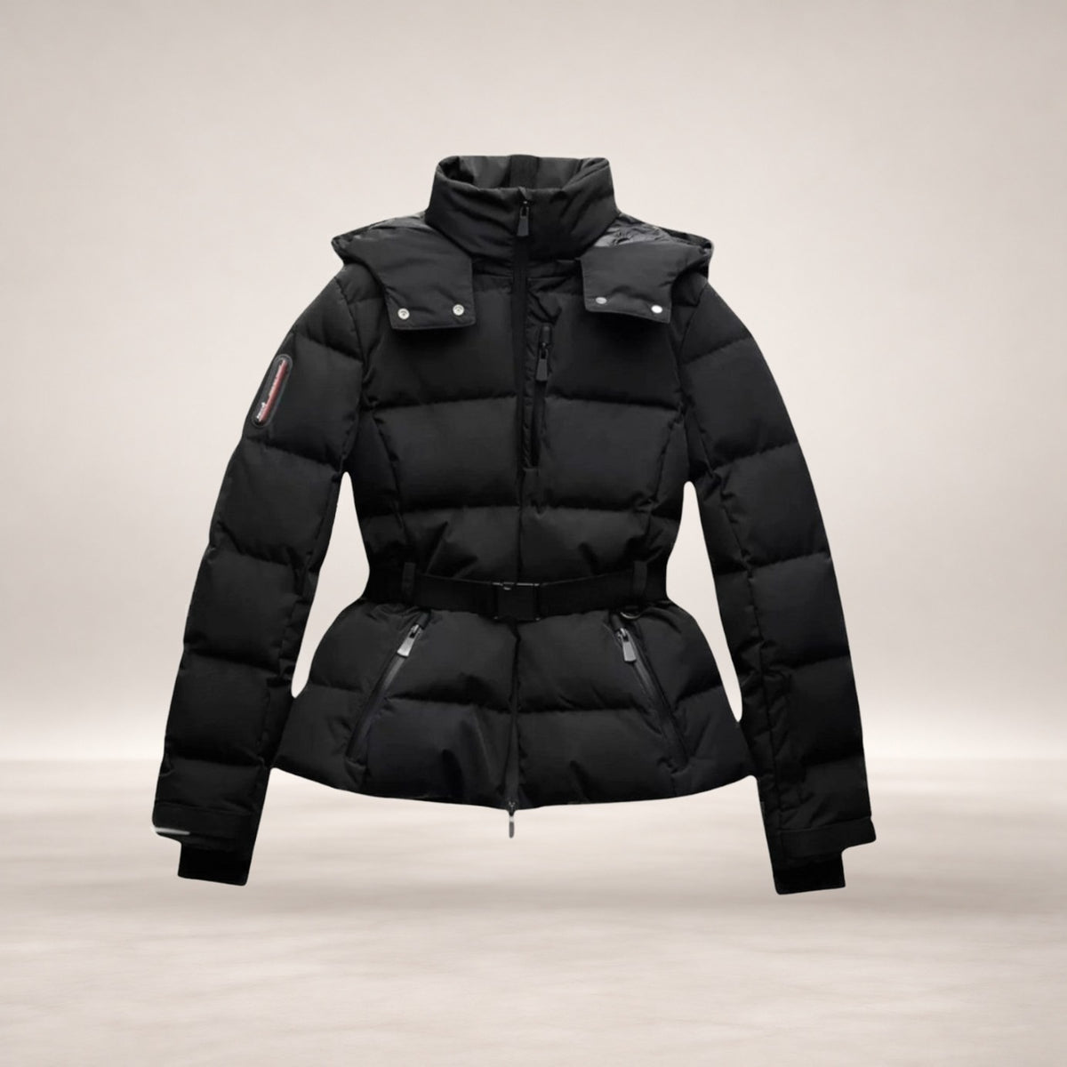 Grace | Women's Belted Quilted Puffer Jacket Hooded Zip-Pocket in Black