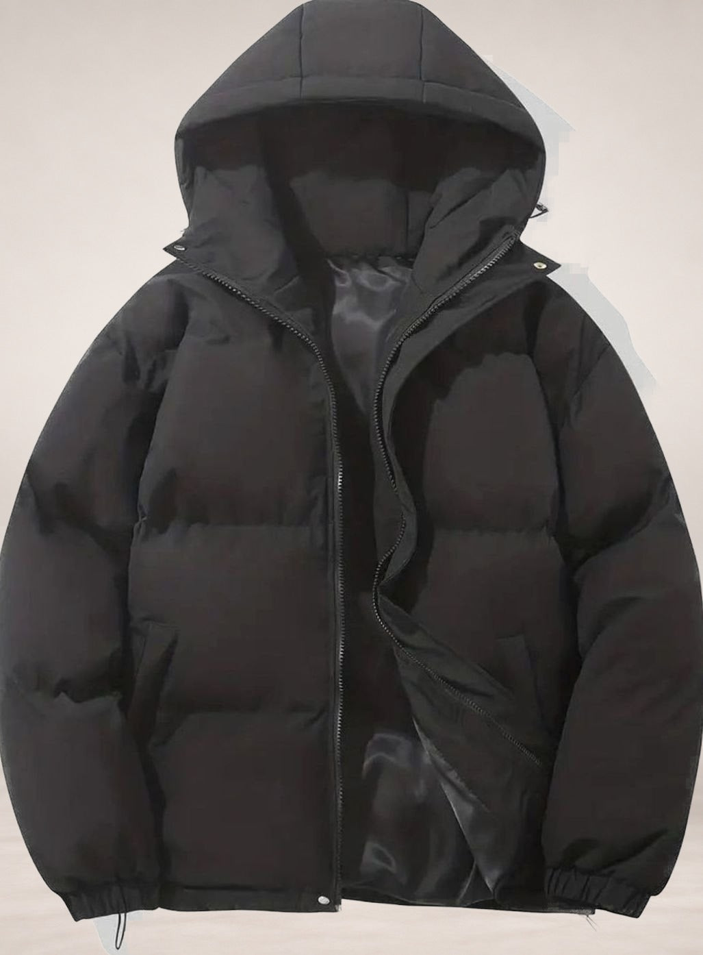 Isabella | Women's Hooded Quilted Puffer Jacket Zip-Up Drawstring in Black