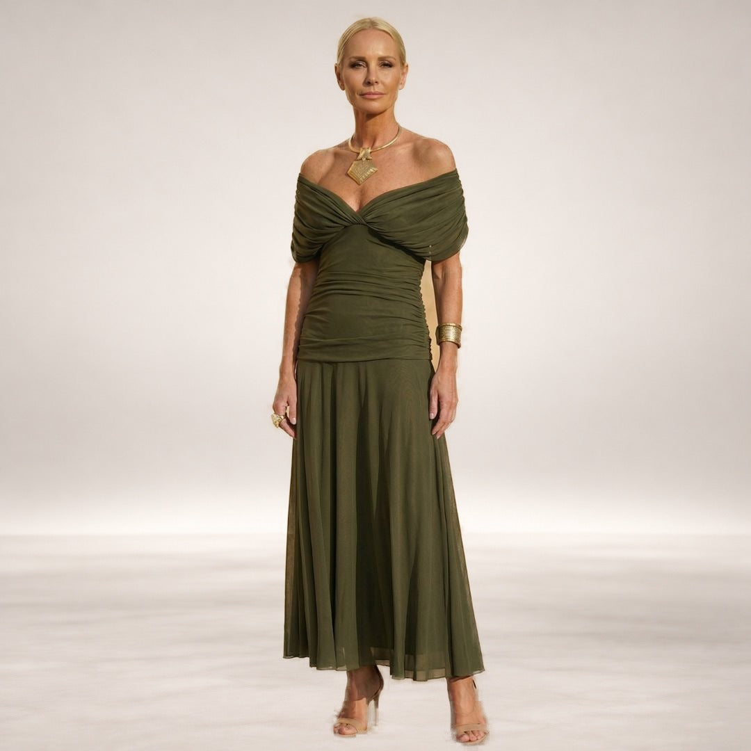 Jade – Elegant Green Midi Dress for Women in Olive Green