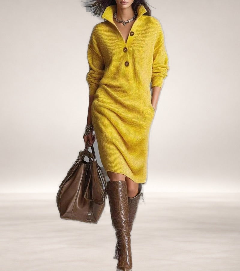 Julia – Warm Knit Dress in Earth Yellow