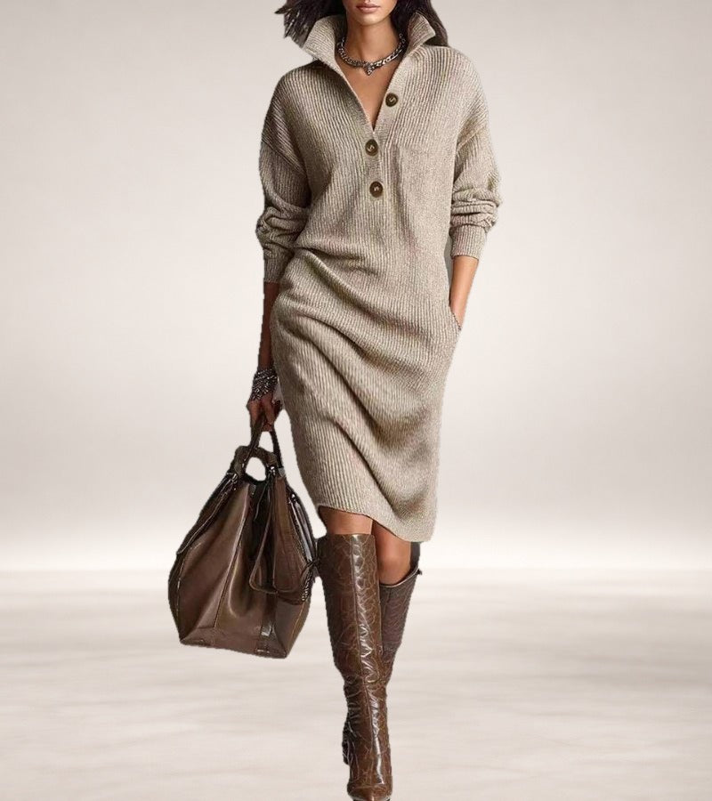 Julia – Warm Knit Dress in Khaki