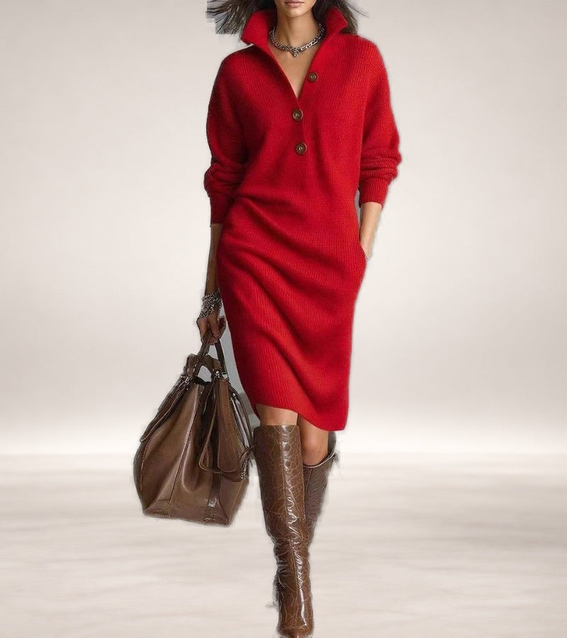 Julia – Warm Knit Dress in Red