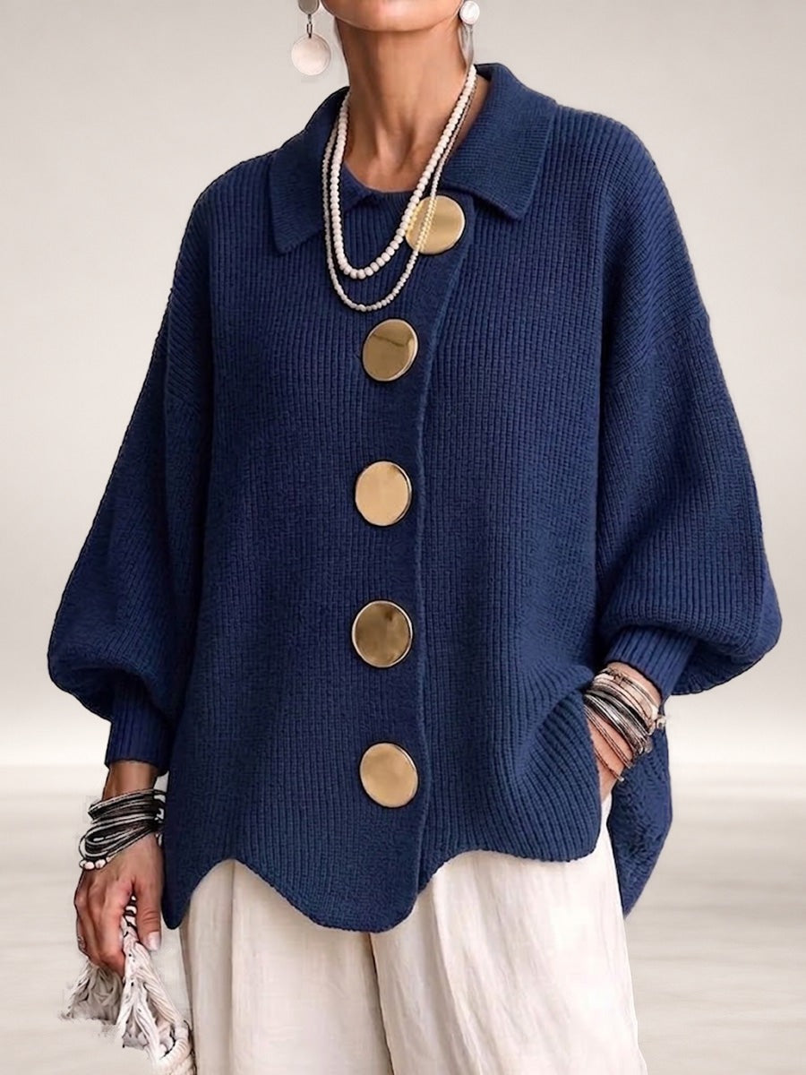Karina – Oversized Collared Button Cardigan in Blue