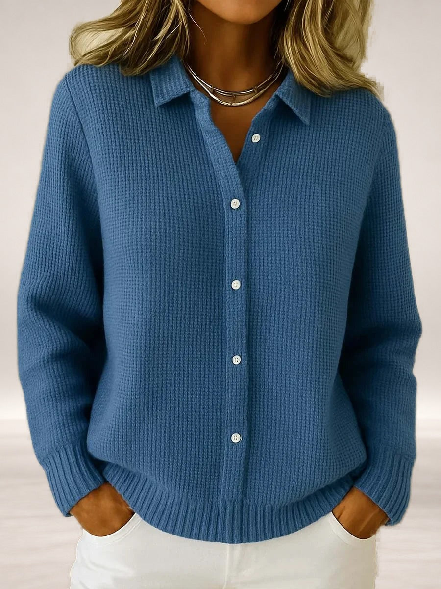 Katrina – Textured Knit Button Cardigan in Dark Blue