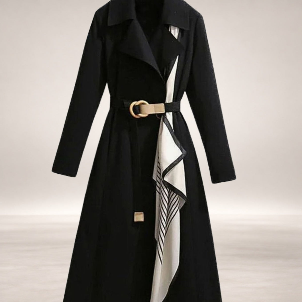 Layla | Women's Midi-Length Belted Trench Coat Notch Collar in Black