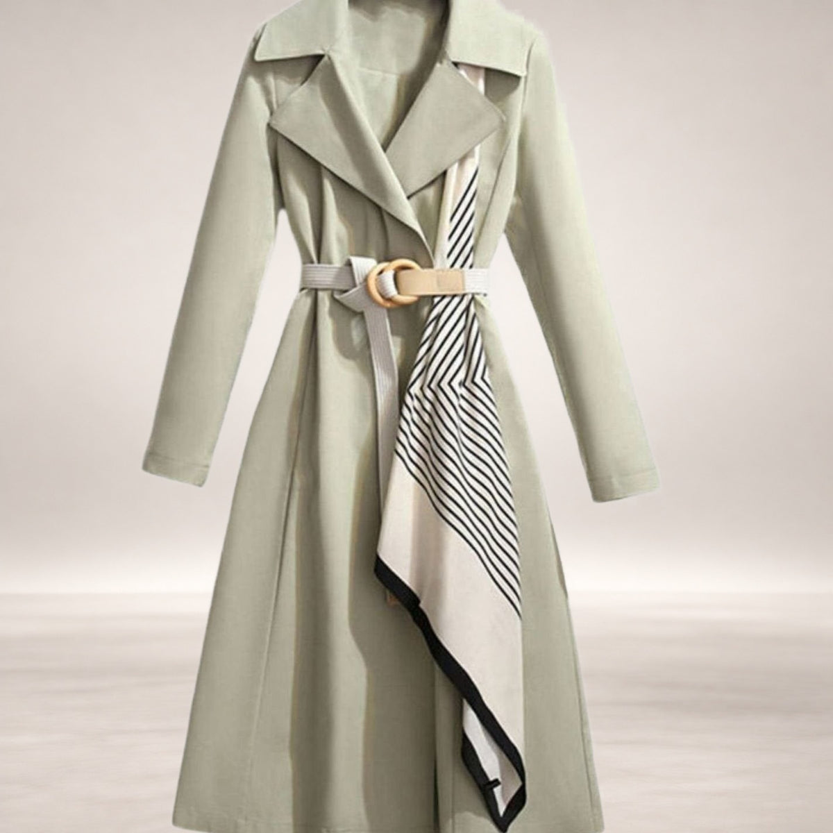 Layla | Women's Midi-Length Belted Trench Coat Notch Collar in Green